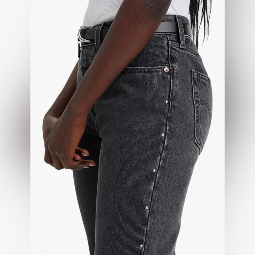 UEC LEVI’S 501 BLACK DENIM STRAIGHT JEANS WITH SILVER STUDS UP OUTER LEG 29x32